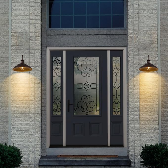 Dusk to Dawn Outdoor Barn Light Fixture, 16 Inch Dome Large Wall Sconce Farmhouse Exterior Wall Mount Light for House Garage Patio Doorway, 2 Pack