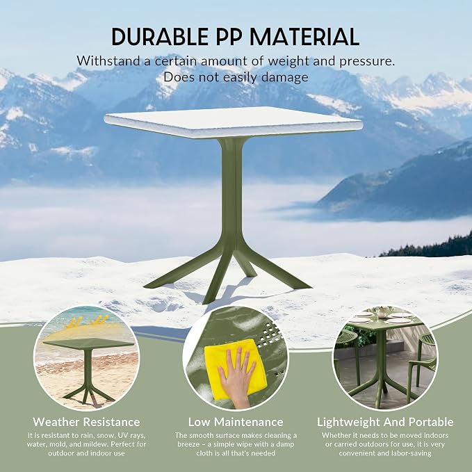 WestinTrends Playa 31.5" Square Plastic Outdoor Patio Dining Table for 4, Olive Green