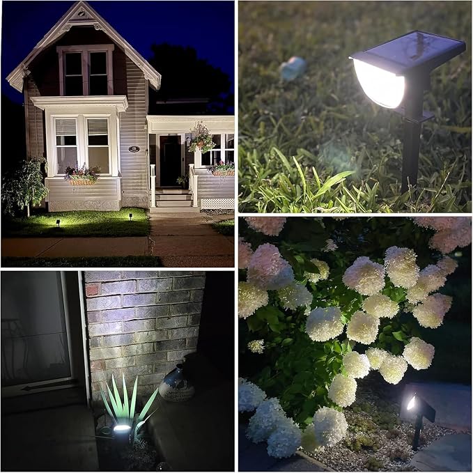 GKGG Solar Lights Outdoor Waterproof IP65, Solar Powered 76 LED 3 Lighting Modes Solar Spot Lights Outdoor for Yard Garden Landscape Pathway (White, 6 Pack)