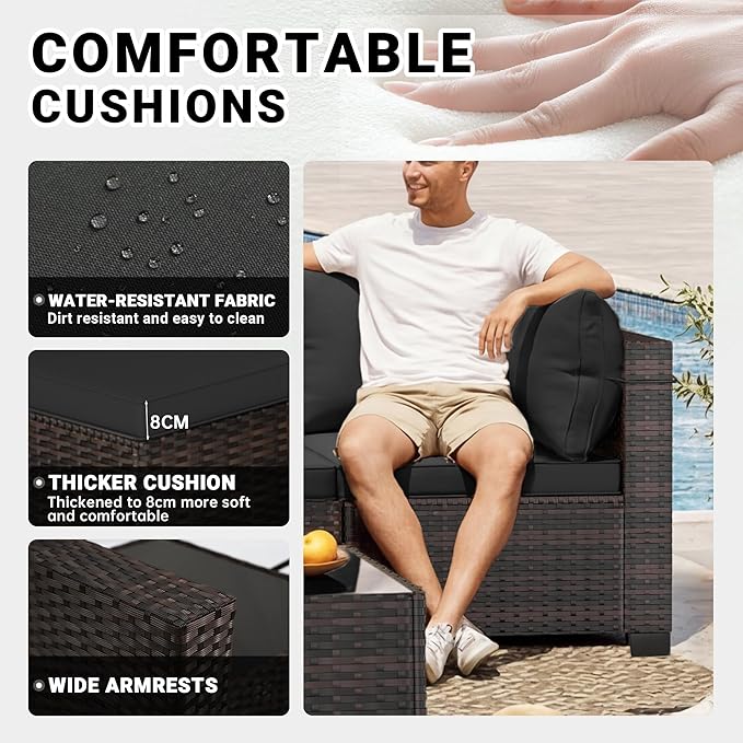 LAFWLL 7 Pieces Outdoor Patio Furniture Sets,Rattan Conversation Sectional Set,Manual Weaving Wicker Patio Sofa with Tea Table