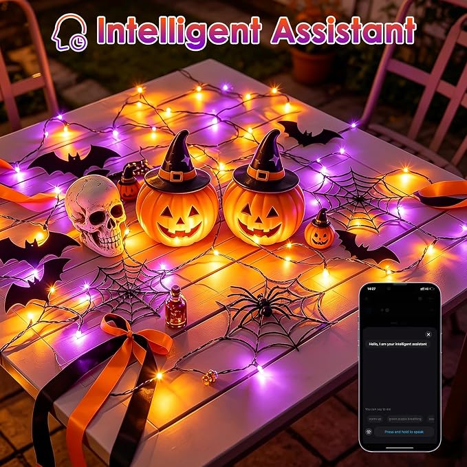 YIQU Smart Color Changing Fall Lights String 33 FT 100 LED App Remote | Fall Decor, Orange Purple Halloween Lights,Music Syn, Multicolor and Modes, Custom Timer Settings, Indoor Outdoor Waterproof
