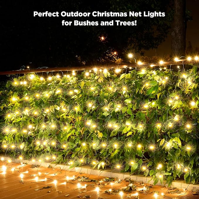 Led Net Lights Christmas Lights Outdoor 200Led 9 ftx 6ft Upgraded WarmWhite Christmas Net Lighting, Waterproof 5mm LED Wide Angle Outdoor Indoor Mesh Net Light for Trees, Bushes, Shrubs Decorations