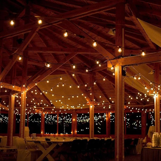 50 Foot G40 White Pearl Wedding String Lights with White Wire | G40 1.6 Inch 5-watt Globe Bulbs - Great for Parties, Patios, Backyards, Tents and more