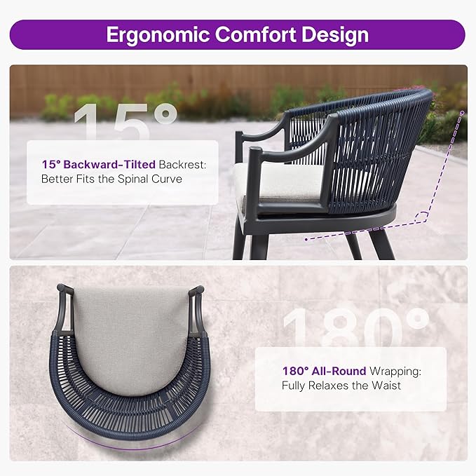 PURPLE LEAF 7 Pieces Outdoor Dining Set All Weather Wicker Patio Dining Set with Rectangular Aluminum Table and Modern Armrest Dining Chairs for Garden Deck Backyard Kitchen, Grey