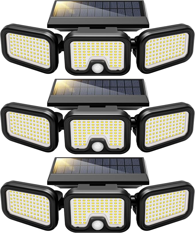 VIVOHOME Solar Flood Lights Outdoor, 256 LED Motion Sensor Lights, 3 Pack | 2500LM, 3 Adjustable Heads Security Lights, IP65 Waterproof, 270° Wide Lighting Angle Solar Powered Lights for Porch, Yard