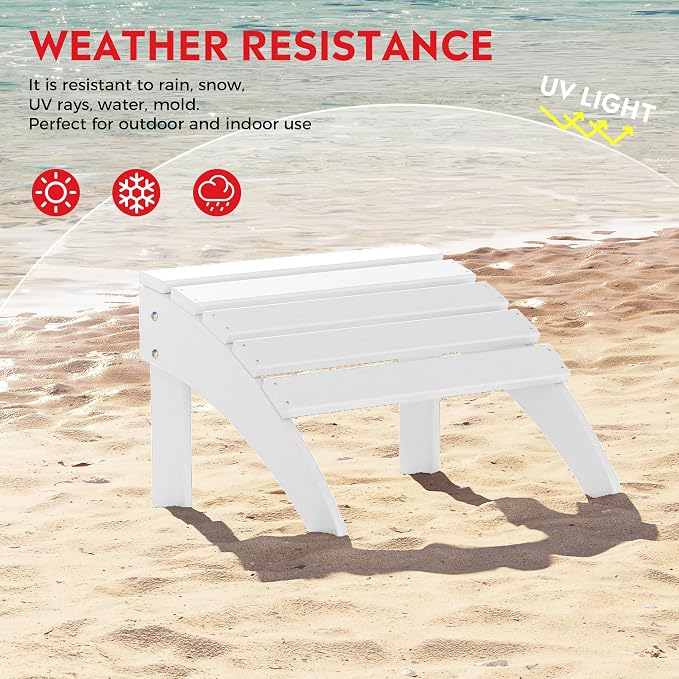 Costaelm Lakeview 3-Piece Adirondack Chair with Cup Holder and Folding Ottoman and Table Set, White