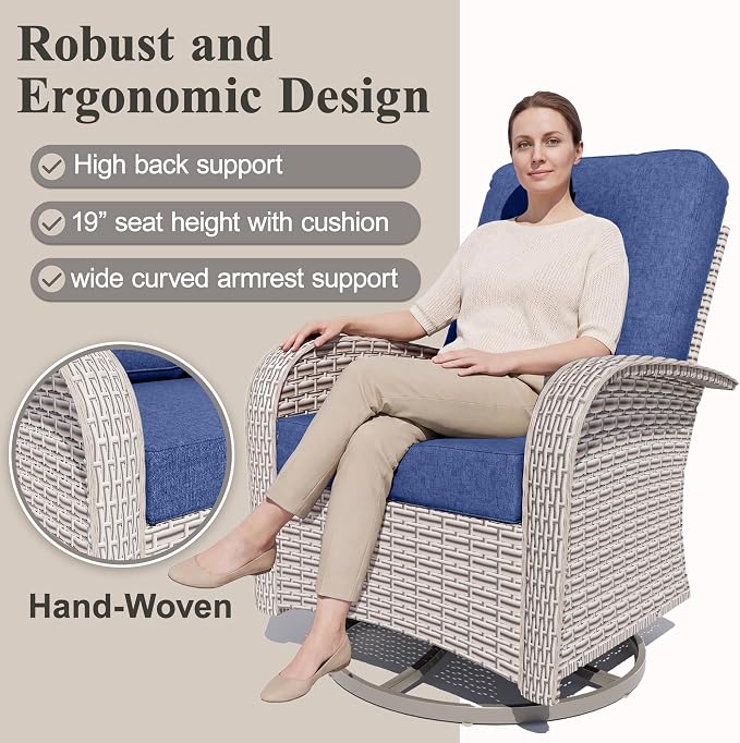 5-Piece Patio Furniture Set, Outdoor Swivel Rocking Chairs Set with Ottomans,All Weather Conversation Set for Porch Poolside Balcony,Blue