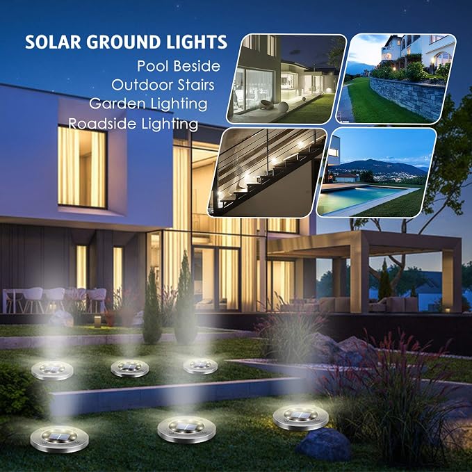 OULONGER 4.6inch Solar Ground Lights 12Packs, Garden Solar Outdoor Waterproof Pathway Bright In-Ground Landscape Lights for Patio, Lawn, Yard, Driveway, Step and Walkway(White Light)