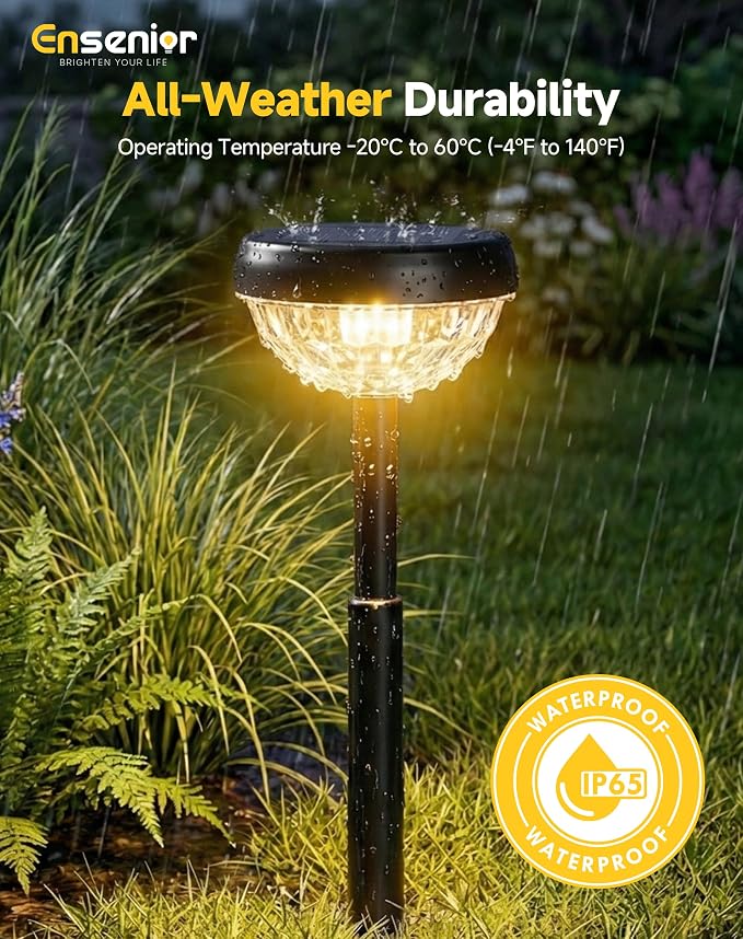 Ensenior Solar Pathway Lights Outdoor, 8-Pack Adjustable Height LED Lights Outdoor Waterproof IP65 for Garden Landscape, Auto On/Off Solar Powered Yard Lights for Walkway (Warm White)