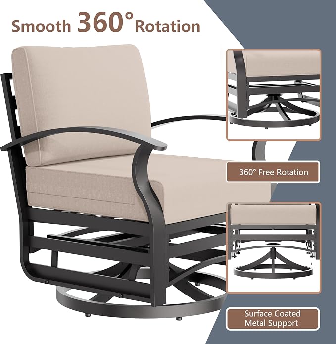 Aluminum Outdoor Patio Furniture Set,6 Pieces 7 Seats Patio Conversation Sets,Metal Patio Sectional Furniture Set with 5.1" Thickened Cushions,Swivel Rocking Chairs Set,Sand