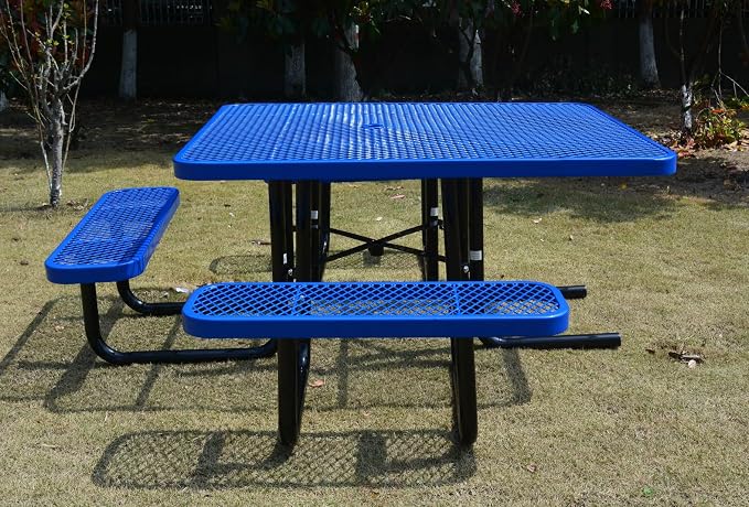 Heavy Duty ADA Outdoor Picnic Table, Expanded Metal, Wheelchair Accessible (Blue, 46 Square)