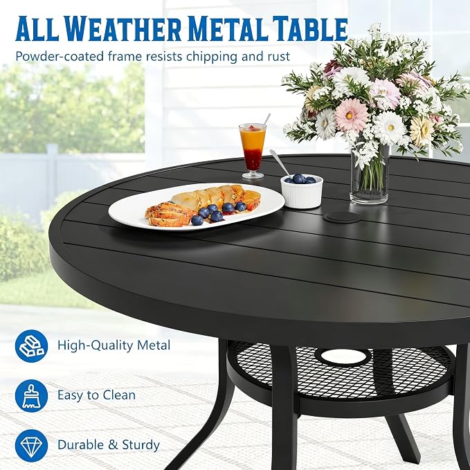 Oakcloud 41" Round Patio Dining Table, Outdoor Metal Round Table Patio Furniture Classic Black Table with 1.57" Umbrella Hole, for Garden Backyard Poolside Deck