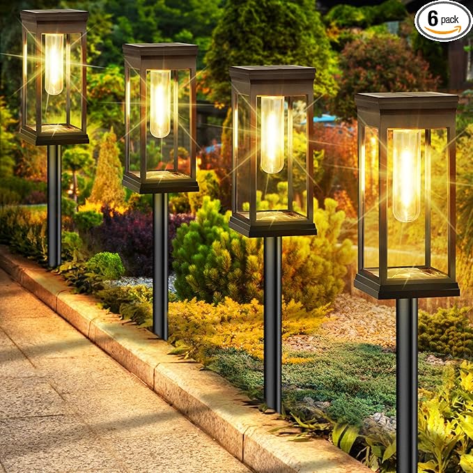 BesLowe 6-Pack Solar Pathway Lights Outdoor, Landscape Lights Warm White | Upgraded Large Size & Bright LED, Auto ON/OFF, IP65 Waterproof, Easy Installation, Solar Powered Lights for Garden Walkway