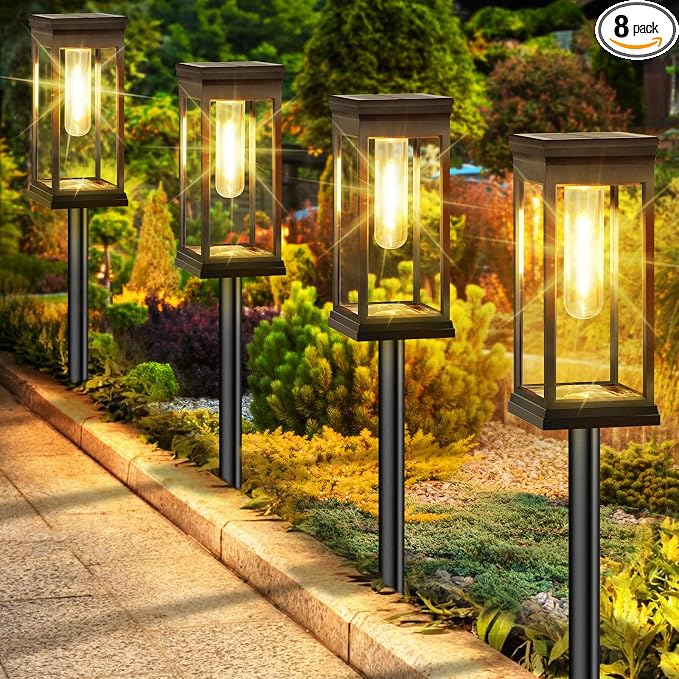 8-Pack Solar Pathway Lights Outdoor, Landscape Lights Warm White | Upgraded Large Size & Bright LED, Auto ON/OFF, IP65 Waterproof, Easy Installation, Solar Powered Lights for Garden Walkway