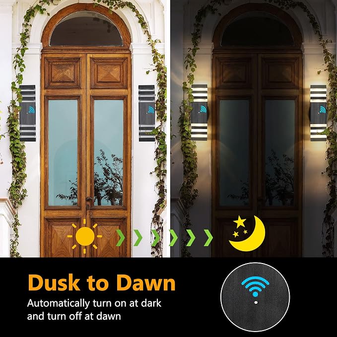 4 Pack Dusk to Dawn Outdoor Light Fixture, Black Exterior Wall Lights Up and Down Porch Lights Outdoor Wall Mount Waterproof Aluminum Outside Lights for House Garage, 3-Layer, 3000K