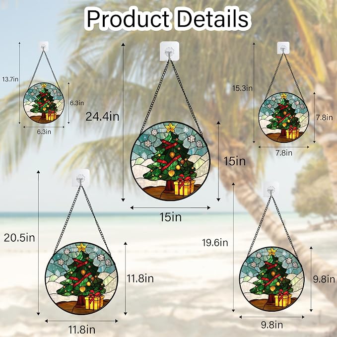 DASTOLL Stained Glass Window Hanging Green Christmas Tree Snowflake Large 11.8" - Suncatcher Door Garden Sun Catcher Xmas Holiday Decor Birthday for Mom Men Woman Friend Nana