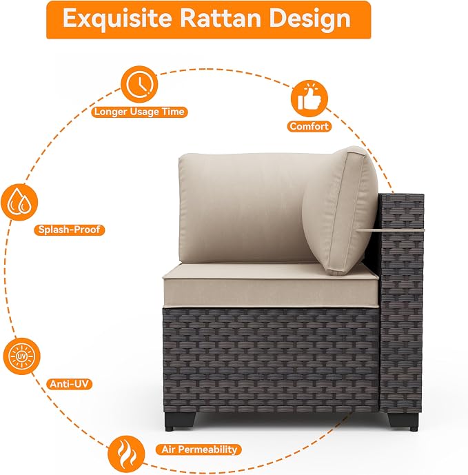 Patio Furniture Set 10 Pieces Wide PE Rattan Sofa Set Outdoor Sectional Furniture,Patio Swivel Chair Sofa Set Patio Conversation Set w/Cushions and Glass Coffee Table,Sand