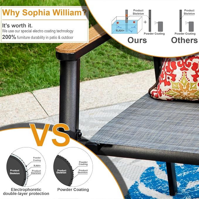 Sophia & William Patio Dining Chairs Set of 2, Stackable Aluminuum Frame | Grey textilene, Weather-resistant, light-weight & space-saving, Breathable & quick-drying, Outdoor deck backyard porch