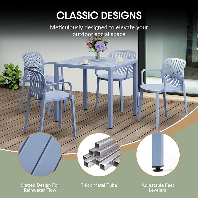 WestinTrends Playa 31.5" Iron Metal Frame Outdoor Square Patio Dining Table, French Blue