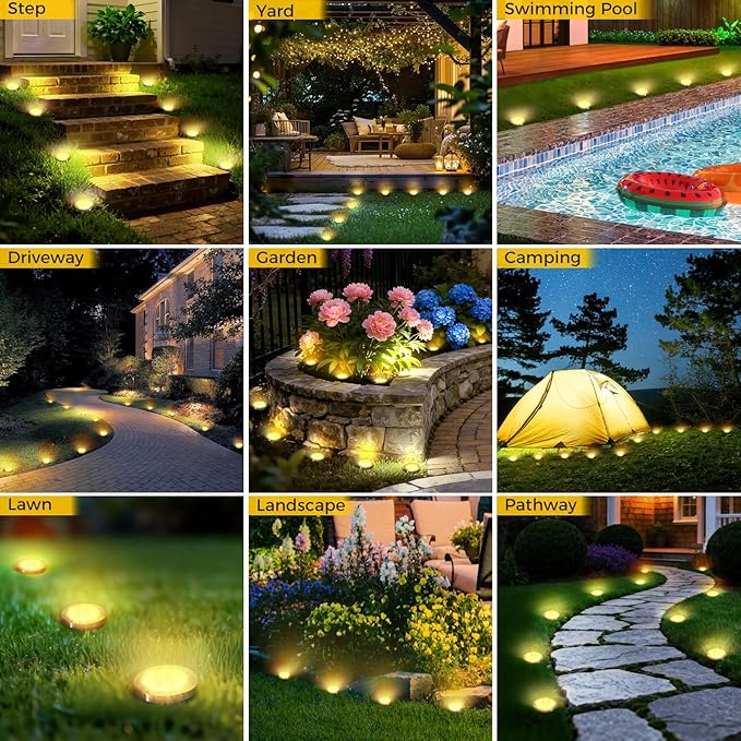 30 Pack Solar Ground Lights Outdoor, 8 LED Mini Flat Solar Disc Lights, IP65 Waterproof Pathway Lights Solar Powered, Landscape Lighting for Garden Walkway Driveway Yard Lawn,Warm White