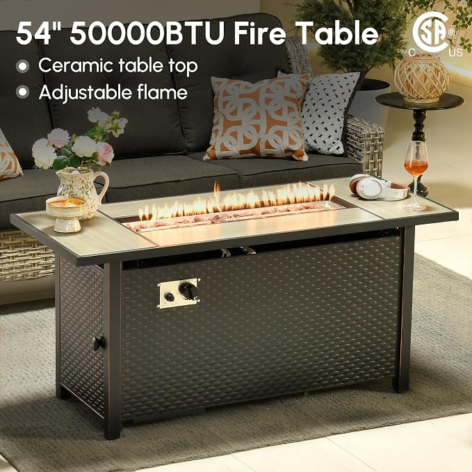 10 Pcs Outdoor Sectional Patio Furniture Set with Fire Pit Table - All Weather Wicker Modular Outside Sectional Couch,Patio Seating Outdoor Conversation Sets for Deck Yard Garden,Black
