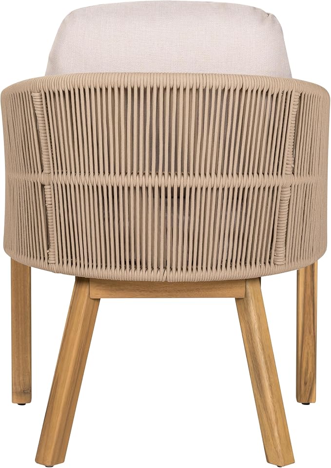 Christopher Knight Home Grotta 9 Piece Outdoor Dining Set, Acacia Wood Patio Dining Table Set with 8 Rope Weave Chairs Beige Cushions Rectangular Outdoor Furniture Set for Garden Patio Backyard