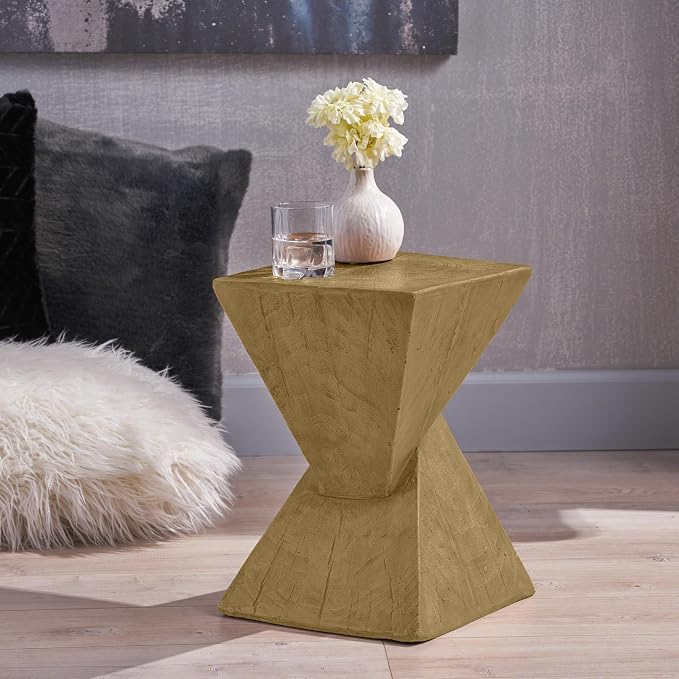 Christopher Knight Home Novi Outdoor Side Table, Geometric-Shaped Accent Side End Table, Garden Stool for Patio Balcony Beach Pool, Lightweight Concrete, Wood-Like Texture, Light Natural