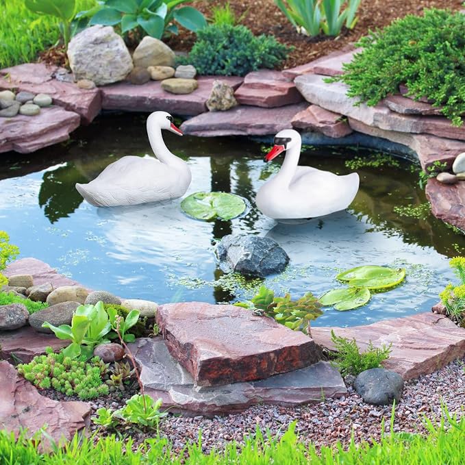 Deekin Swan Decoy Pool Float, 2 Pcs, Goose Decoy for Pond Garden, White | Floating Bird Deterrent, Realistic Swan Shape, Duck Deterrents for Pools, Pond Patio Decor, Water Surface Display