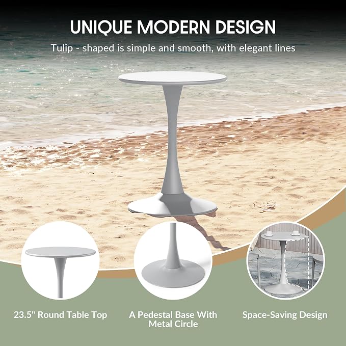 WestinTrends Playa 23.5" Round Outdoor Indoor Metal Cocktail Dining Table, Gray