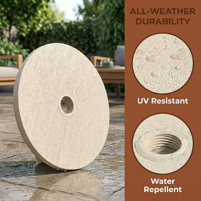 2PCS Umbrella Table Tray, Small Outdoor Sand Table with 1.6 Inch Umbrella Hole, 14.8 Inch Umbrella Tray, Portable Tabletop for Beach, Backyard, Pool, Beige