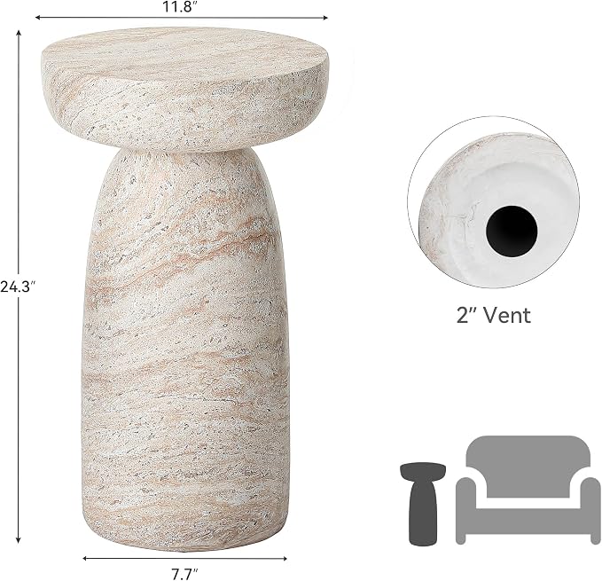 24" Large Side Table Outdoor, Modern Geometric Pedestal End Table, Multi-Functional & Decorative Coffee Table, Accent Table, Planter Stand for Garden Patio Porch Balcony or Living Room Decor