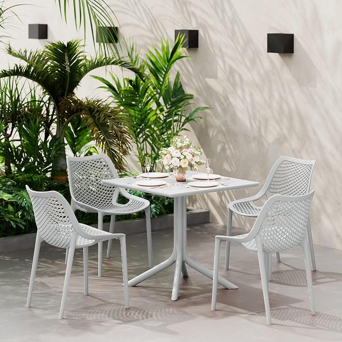 Costaelm Patio Dining Table for 4, Square PP Patio Table, 4-Person Weather Resistant Porch Tables for Outside Poolside Deck Lawn Garden Backyard, Gray