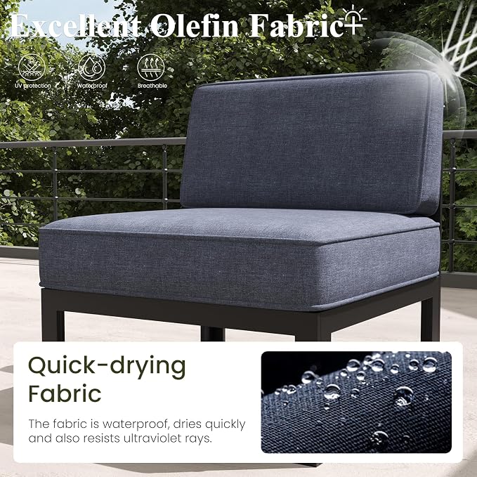 LayinSun Large Aluminum Patio Furniture Set with Fire Pit Table, 7 Pieces Modern Outdoor Conversation Set Sectional Metal Sofa Set with Olefin Cushion