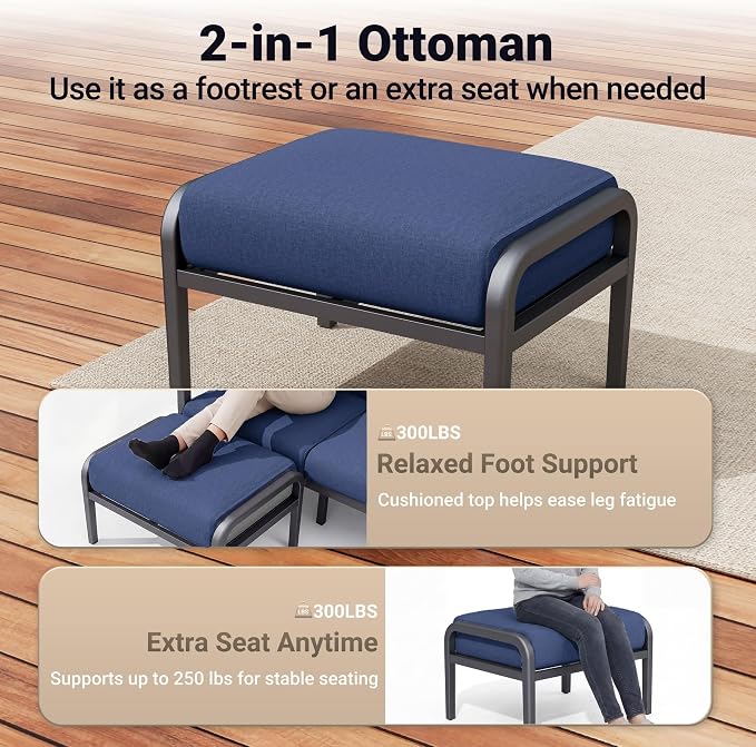 Aluminum Outdoor Patio Furniture Set, 11-Piece Sectional Sofa with 5.1" Thick Cushions, Swivel Rocking Chairs, 55,000 BTU Fire Pit Table, Outdoor Couch for Backyard, Deck, Navy Blue