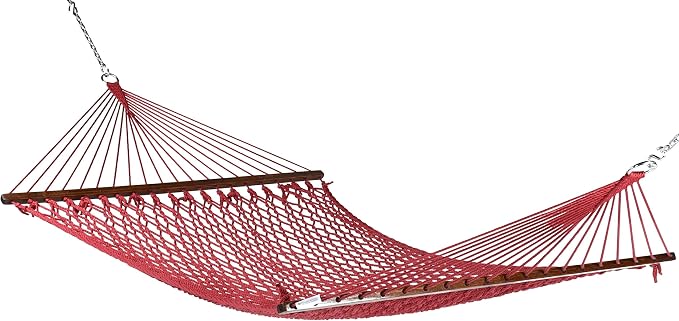 Jumbo Caribbean Rope Hammock and Metal Tri Beam Stand Mocha (Red)
