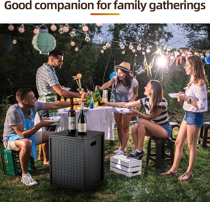 Propane Tank Cover Table – 20LB Outdoor Gas Cylinder Hideaway Storage Box with Side Handles – Metal Side Table for Garden Fire Pits
