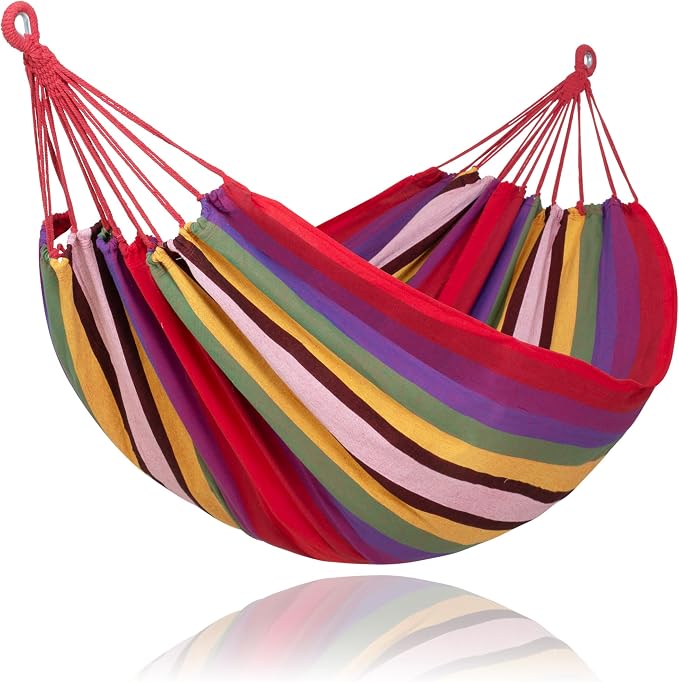 SUNCREAT Hammocks for Outside, Portable Heavy Duty Tree Hammock, Red Stripes