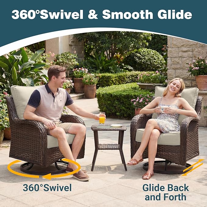 Luxury Patio Conversation Set, 7-Piece Ergonomic High Back Wicker Sofa&Swivel Chair Set with 6-Inch Deep Seating Cushions, Large Patio Furniture Set for Garden, Deck & Balcony, Beige