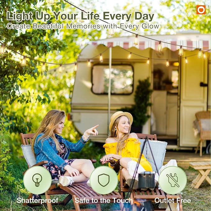 addlon 54(48+6)FT Solar String Lights Waterproof, with Remote& USB 24+2 LED | Shatterproof Bulbs Patio Lights Solar Powered, 3 Lighting Modes, Outdoor Lights for Camping Backyard Garden