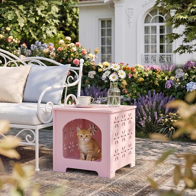 Outvita Side Table for Indoor & Outdoor, Square Modern Side Table with Storage Layer, Night Stand, Bedside Table, Tooless Assembly for Patio, Living Room, Bedroom