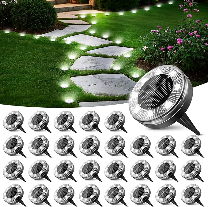 Mini Solar Ground Lights, 30 Pack Flat Solar Disc Lights Outdoor Waterproof, 2.3 Inch Small Solar Garden Lights Landscape Lighting for Outside Pathway Garden Yard Lawn Walkway,Cool White