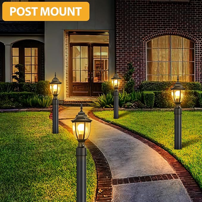 Lamomo Outdoor Post Lights, 2 Packs Dusk to Dawn Lamp Post Light Fixture, Waterproof Aluminum Lamp Posts Outdoor Lighting Pole Lantern for Yard Patio Pathway Garden