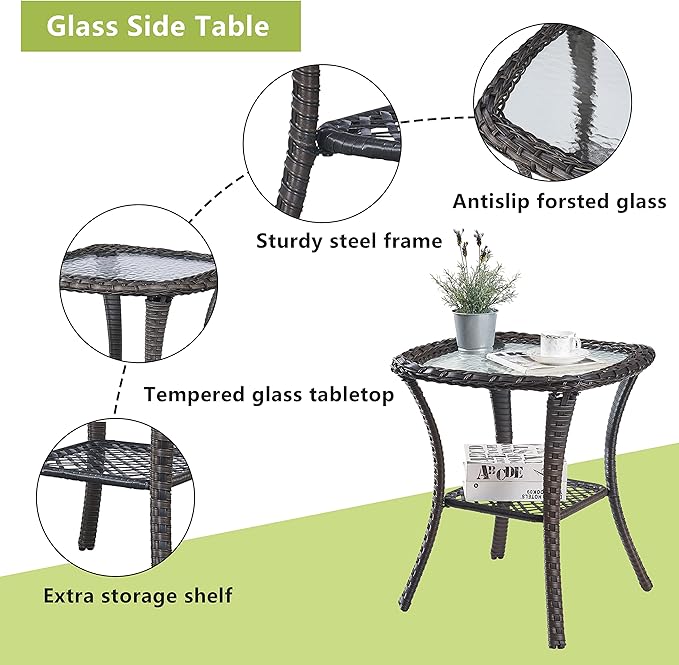 Rilyson Wicker Patio Furniture Set - 5 Piece Rattan Outdoor Sectional Conversation Sets with 2 Chairs,2 Ottomans and 1 Side Table for Porch Deck Garden(Mixed Grey/Grey)