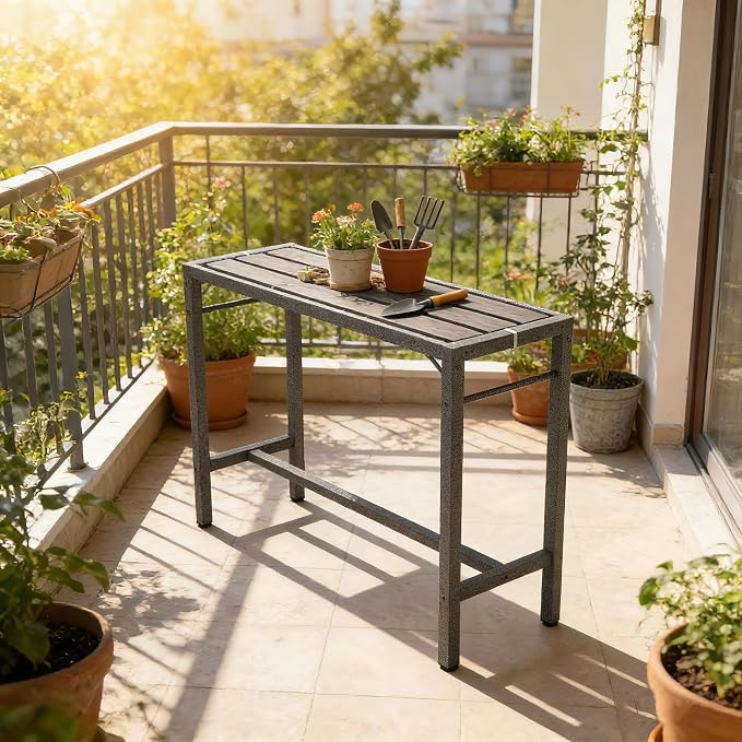 Outdoor Patio Bar Table, 55" Rectangular Counter High Top Table,Metal Pub Height Bistro Deske for Balcony, Backyard, Porch, Deck,Garden, Poolside
