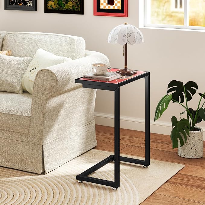 Giantex Mosaic C-Shaped Outdoor Side Table with Sturdy Metal Frame and Adjustable Foot Pads, 110 Lbs Capacity, Patio End Table for Sofa Side, Living Room, Bedroom, Outside (2)