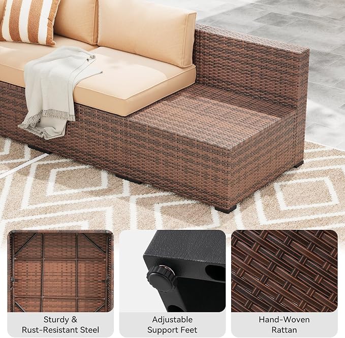 LazySunsets 7-Piece Patio Furniture Set, Wicker Rattan Outdoor Furniture with Thick Cushions, Patio Conversation Sets with Coffee Table, Outdoor Sectional Couch Sofa, Beige