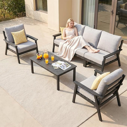 Ayge HDPE Patio Furniture Set, 6 Piece Sectional Outdoor Furniture Set, All Weather Outdoor Couch Set Patio Conversation Set for Deck, Lawn, Black