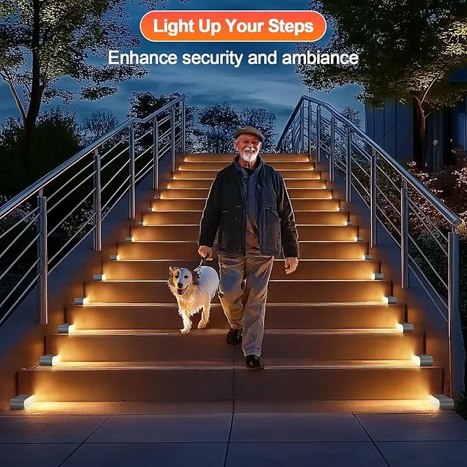 Solar Step Lights for Outside, 6-Pack Stair Light Outdoor Waterproof IP67, 14 LED Warm White Light Solar Powered Lighting for Steps, Stairs, Deck，Patio, Walkway, Front Porch Decor