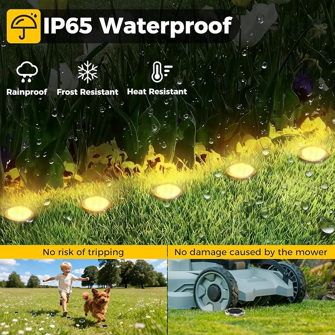 24 Pack Solar Ground Lights Outdoor, 8 LED Mini Flat Solar Disc Lights, IP65 Waterproof Pathway Lights Solar Powered, Landscape Lighting for Garden Walkway Driveway Yard Lawn,Warm White