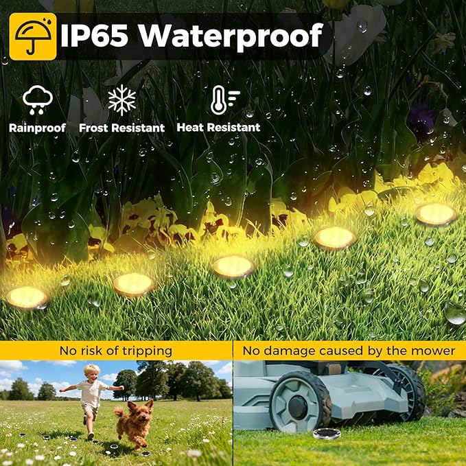 20 Pack Solar Ground Lights Outdoor, 8 LED Mini Flat Solar Disc Lights, IP65 Waterproof Pathway Lights Solar Powered, Landscape Lighting for Garden Walkway Driveway Yard Lawn,Warm White